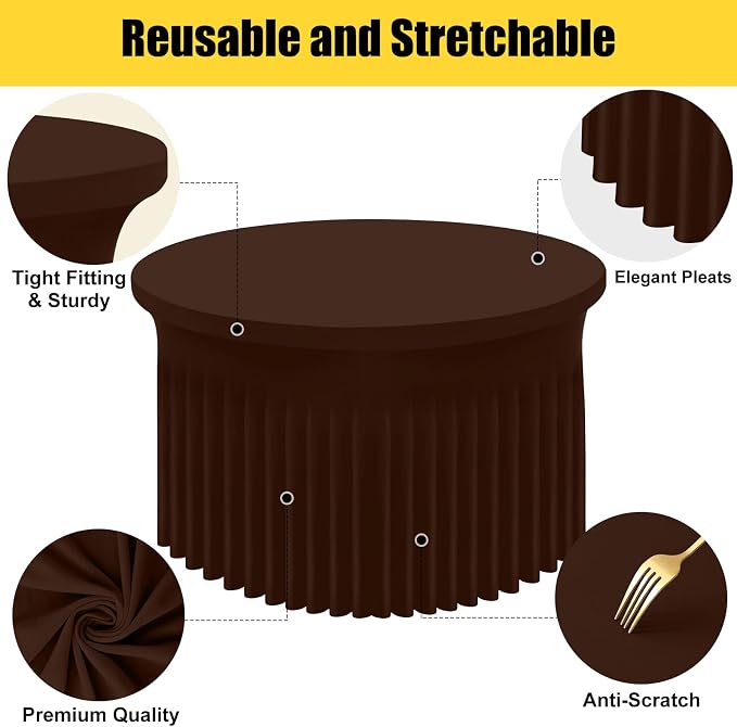 Smiry Round Spandex Tablecloth, Elastic Fitted Washable Tablecloths for 72 Round Tables, Waterpoof Stretch Table Cover Skirt for Outdoor, Wedding, Banquet & Parties, Coffee