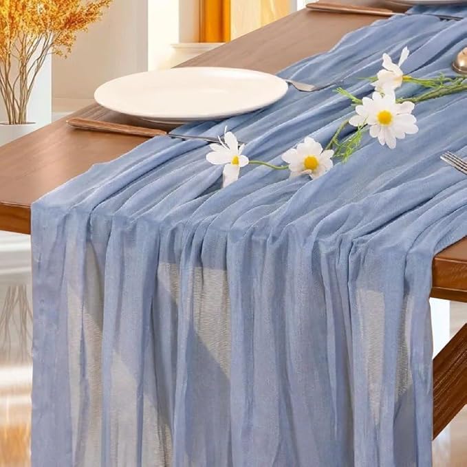 Cheesecloth Table Runner | Boho Fabric Cheese Cloth Table Runner Rustic Sheer Table Runners for Wedding, Bridal Shower, Birthday Party Décor(Dusty Blue,Pack of 3)
