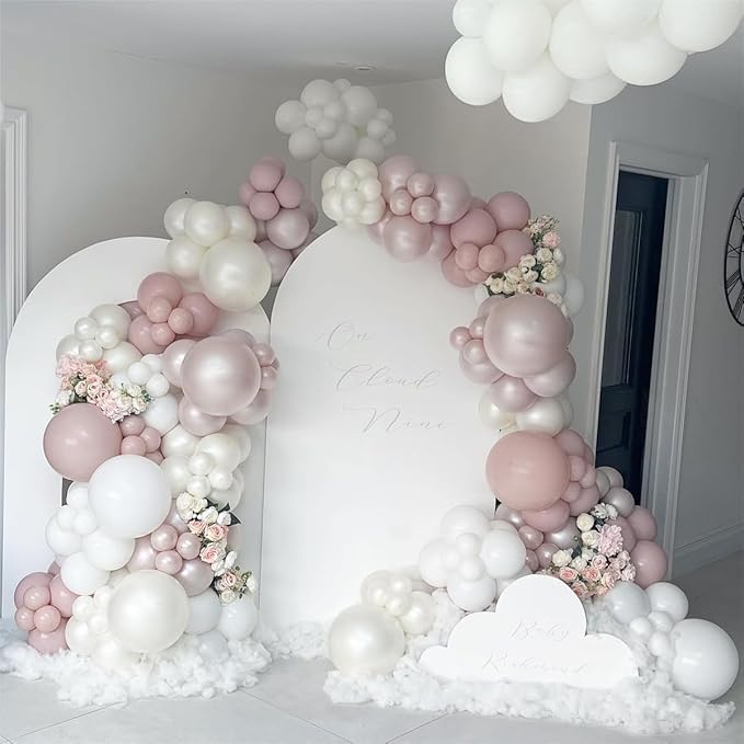 Double Stuffed White Balloons Different Size 115Pcs 5/10/12/18 Inch White Pearl Balloons Arch Garland Kit for Wedding Bridal Shower Birde to be Engagement Baby Shower Birthday Party