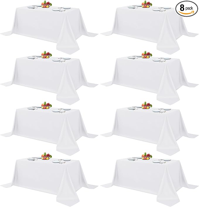 Fitable 8 Pack Rectangle Tablecloths: Stain Resistant Wrinkle Free Table Clothes, Washable Reusable Polyester Table Covers for Wedding Party Birthday Banquet Reception(White, 90x132 Inch)