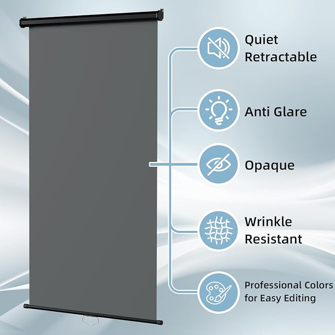Retractable Gray Photography Backdrop 36" x 59", Portable Roll-Up, Pull-Down Background, Auto-Lock Backdrop Screen for Passport Photo, Product Photography, Headshots, Video Studio