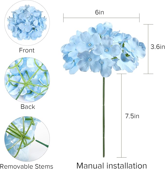 Auihiay 304 PCS Hydrangea Artificial Flowers, Hydrangea Artificial Flowers Bulk, Silk Hydrangea Flowers With Stems, Artificial Flowers for Outdoors, Wedding Party, Arch, Background, Home, Garden(Blue)