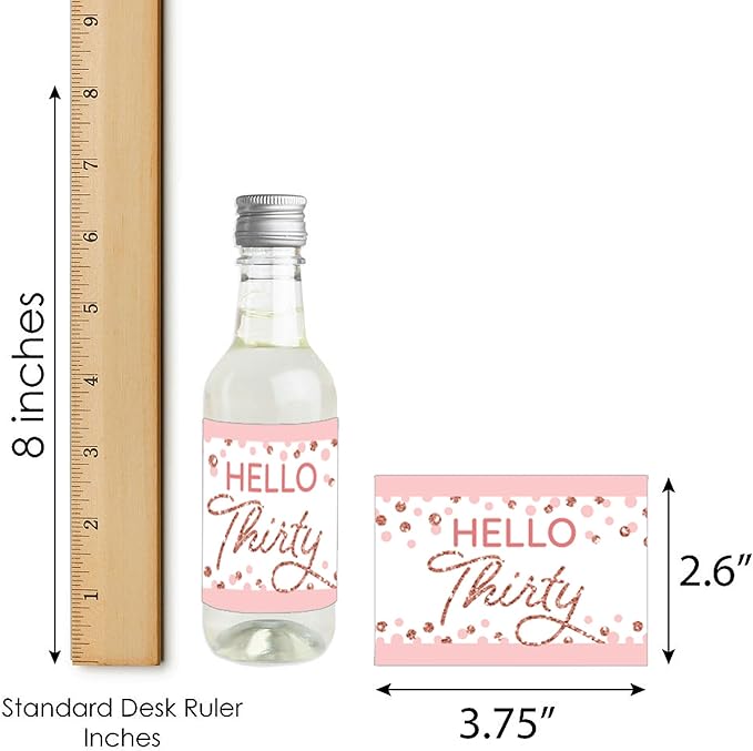 Big Dot of Happiness 30th Pink Rose Gold Birthday - Mini Wine and Champagne Bottle Label Stickers - Happy Birthday Party Favor Gift for Women and Men - Set of 16