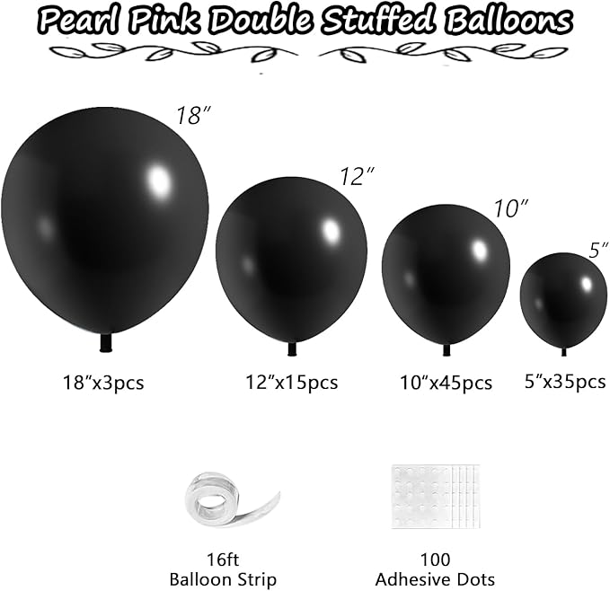 Black Balloons, 98PCS Double Stuffed Balloon Garland Arch Kit, 18/12/10/5 Inch Different Sizes for Birthday Anniversary Holiday New Year Halloween Ridder Party Decorations