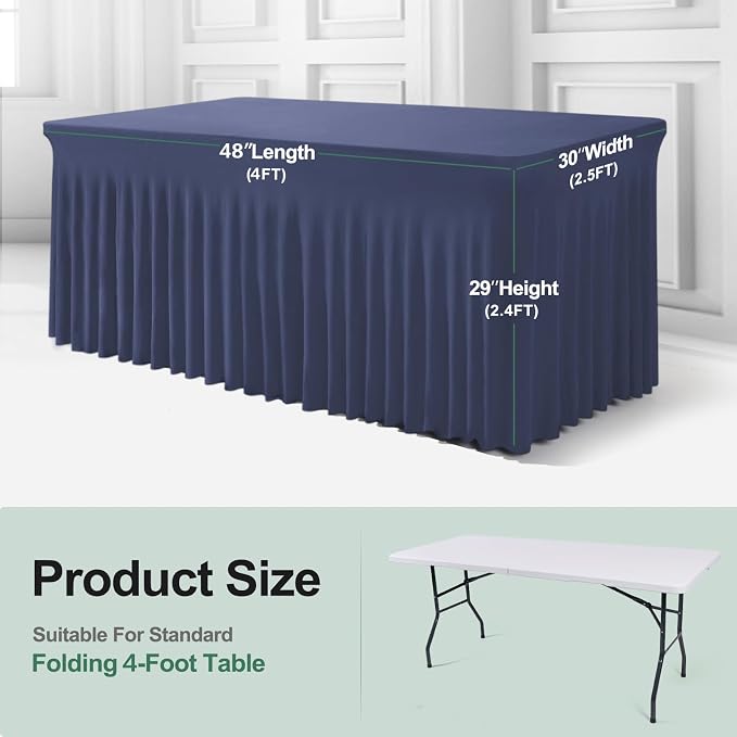 BDDC One-Piece Spandex Table Cover Skirt for 4FT Rectangle Tables | GRS-Certified Eco-Friendly Fabric, Elastic Fitted Ruffle Tablecloth, Washable, For Banquets, Weddings & Parties