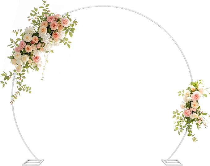 Wedding Arch Round Backdrop Stand White Metal Circle Backdrop Stand Circle Balloon Arch Stand Frame for Birthday Party Bridal Shower Anniversary Ceremony Candy Tables Celebration in 1.9X2.2m