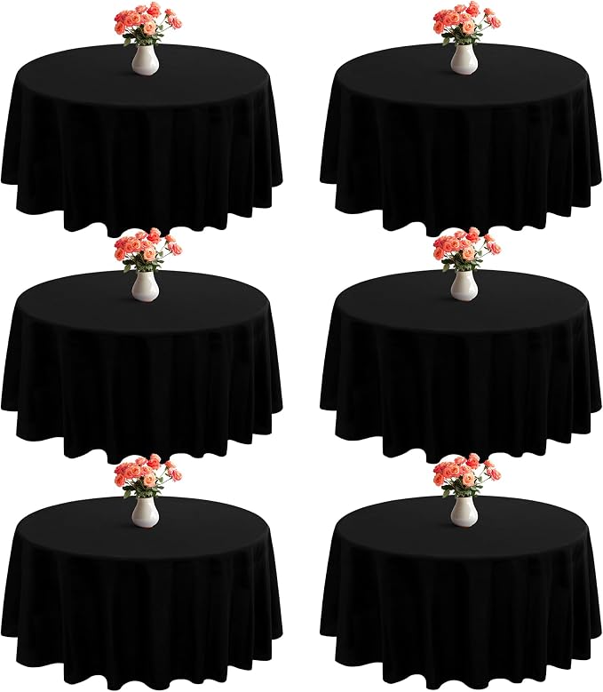 joybest 6 Pack Round Tablecloths 90 Inch Black Polyester Table Cloth for 30-60 Inch Tables, Stain and Wrinkle Resistant Washable Fabric Table Cover for Wedding, Party, Reception, Banquet