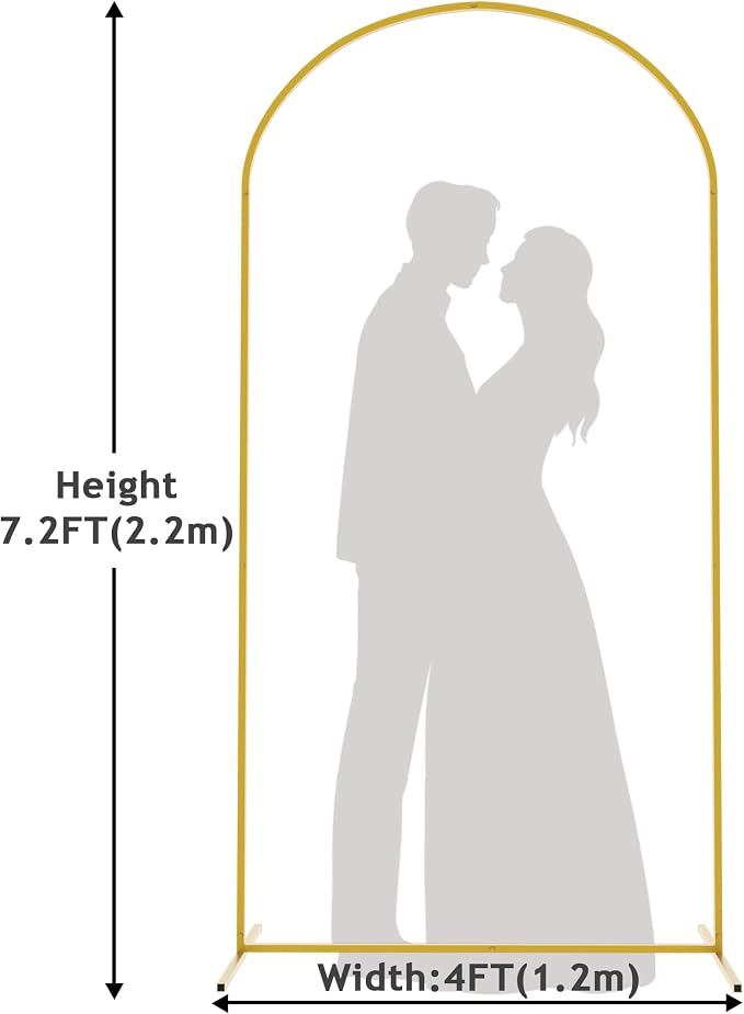 Putros Arch Backdrop Stand, 7.2ft, Metal Wedding Arch Stand, Gold, Arched Background Frame for Birthday Party, Baby Shower, Graduation, Photography Decoration