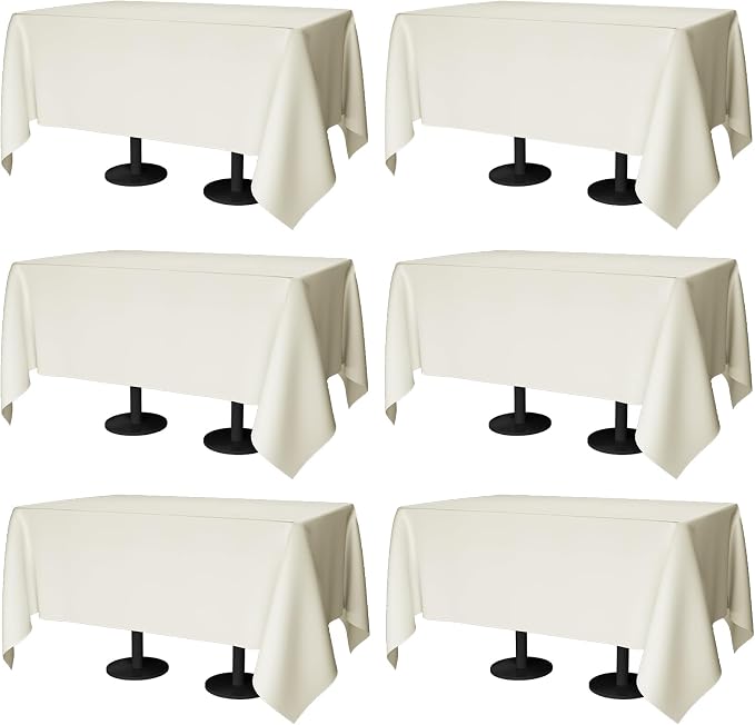 70x120 Table Cloth - 6 Pack Rectangular Black Washable Stain and Wrinkle Resistant Polyester Table Cover for Dining Tables, Various Parties and Camping (Ivory)