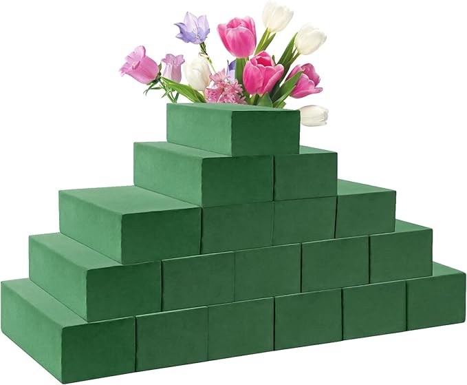 Prashent 18 Pcs Floral Foam Blocks, Green Wet Dry Flower Foam for Fresh & Artificial Flower Arrangements, DIY Craft Supplies for Centerpieces, Bouquets, Wedding & Home Décor (7.8” x 3.5” x 2.4”)