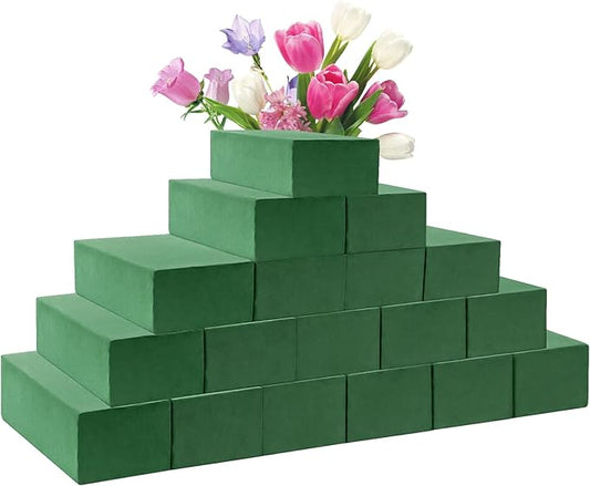 Prashent 18 Pcs Floral Foam Blocks, Green Wet Dry Flower Foam for Fresh & Artificial Flower Arrangements, DIY Craft Supplies for Centerpieces, Bouquets, Wedding & Home Décor (7.8” x 3.5” x 2.4”)