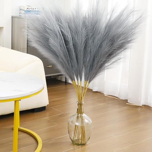 43" Grey Pampas Grass Decor - 8 PCS Faux Pampas Grass Tall Pompas Floral Arrangement and Vase Filler for Wedding, Boho Home, Baby Shower, Mother's Day Decoration