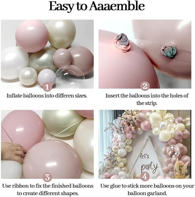 Dusty Pink White Beige Balloon Arch, Double Stuffed Pink Mauve Pearl White Nude Gold Balloon Garland Kit Boho Blush Cream Balloons for Birthday Baby Shower Bridal Wedding Mother's Day Party Decor