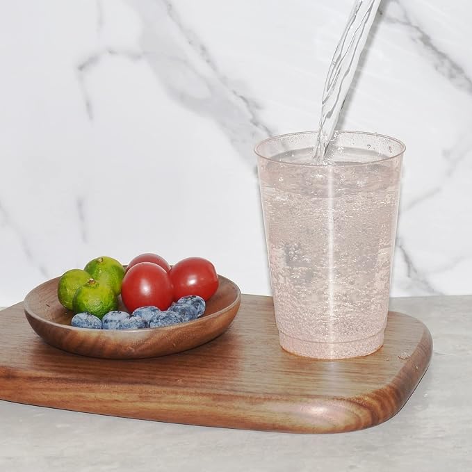 Homy Feel 12 Oz Rose Gold Glitter Plastic Cups - 50PCS Disposable Cocktail & Wine Cups for Wedding Party & Valentine's Day