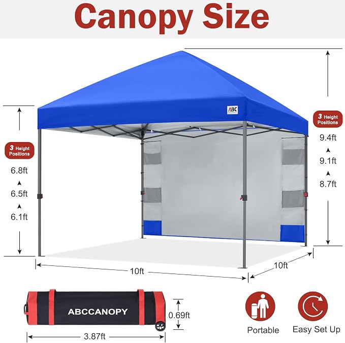 ABCCANOPY Pop Up Canopy with Sidewall,10x10 Outdoor Canopy Tent with Storage Sidewall for Commercial Events with 4 Weights (Royal Blue)