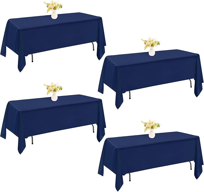 4 Pack Navy Blue Rectangle Polyester Tablecloth 60x102 Inch Washable Polyester Table Cover for Wedding Dining Table Buffet Parties Banquet Decor