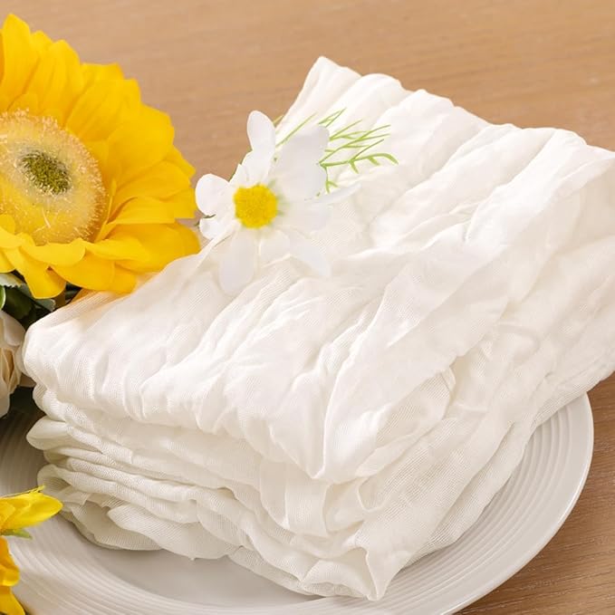 25pcs Ivory White Cheesecloth Napkins Mother‘s Day Spring Washable Boho Rustic Gauze Table Cloth Napkins Bulk 21x21 Inches for Wedding Party Bridal Baby Shower Birthday Table Decor