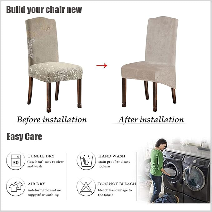 Velvet Plush XL Dining Chair Covers, Stretch Chaircover, Spandex High Chairs Protector Covers Seat Slipcover with Elastic Band for Kitchen, Dining Room (Tauqe 1, Set of 6)