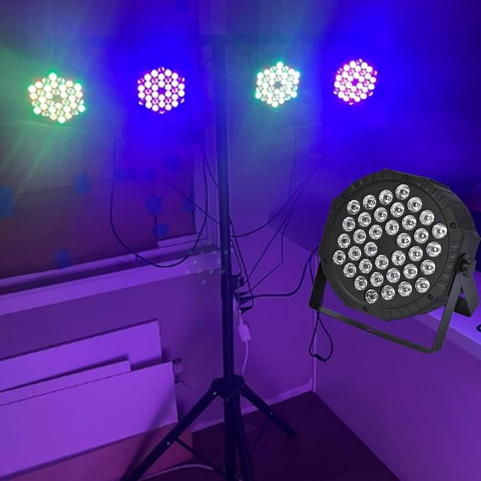 Dj Lights, 36 LED RGB Par Light Stage Lights with Sound Activated Remote & DMX Control Uplights for Weddings KTV Disco Christmas Party Lighting(4Pack)