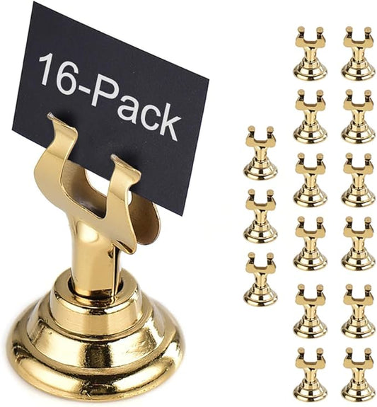 Small Size Table Number Holders,Stainless Steel Place Card Holder for Photos Food Signs Weddings Restaurants Birthdays,Modern Centerpieces Cards Stand with Heavy Casting Base(Size:1.57",Color:Gold)