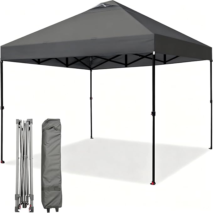 Garvee 10x10ft Pop Up Canopy Tent, Heavy Duty Outdoor Instant Gazebo Shelter, UV-Resistant Waterproof Canopy with Wheeled Bag, Adjustable Height, for Patio, Beach, Garden, Events, Parties