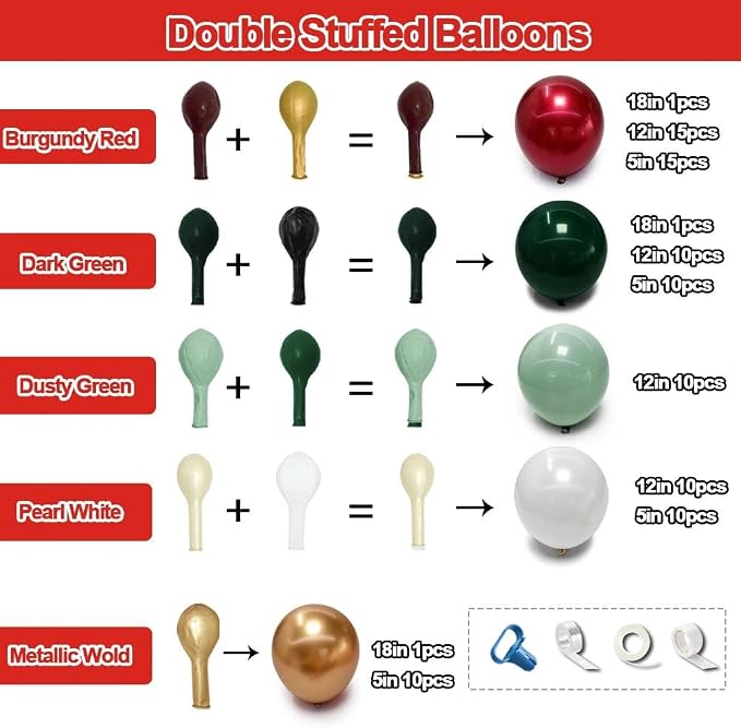 Soccer Balloon Arch Kit, Double Stuffed Dark Green Red Pearl White Gold Balloons Emerald Green Burgundy Balloon Garland for World Cup Soccers Football Sports Theme Birthday Graduation Party Decoration