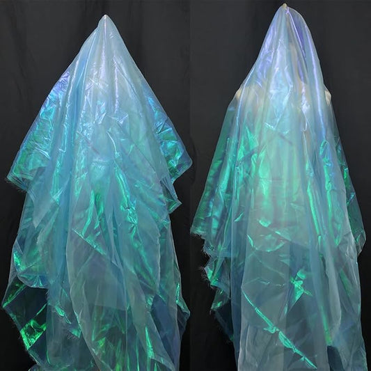 Light Blue Iridescent Organza Fabric for Wedding & Halloween, 3.3 Yard Long, 59-Inch Wide, Perfect for DIY, Photography Scene Arrangement, and Personalized Clothing Production