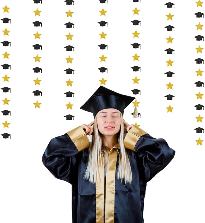 Black-Gold Graduation-2026 Class Party-Decorations Garland - Congrats Grad Hat Star Banner Streamers,Senior High School Night College Congratulations Decor Supplies Ouruola