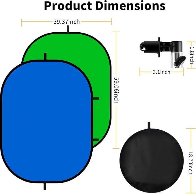 Meking 3x5ft Green Screen Backdrop for Photography, 2-in-1 Collapsible Background Panel with Clip and Carry Bag for YouTube Videos Photo Studio Props