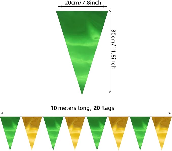 40M/130FT Green Gold Triangle Pennant Banner Flag Metallic Fabric Bunting Garland for Christmas Graduation Wedding Engagement Anniversary Bachelorette Birthday Bridal Shower Hen Party Supplies