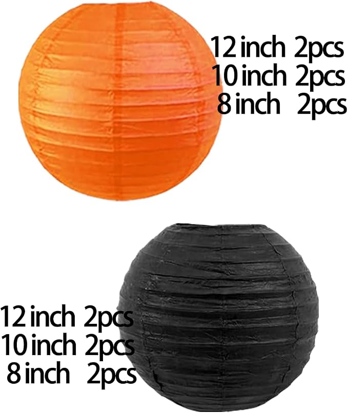 CC wonderland zone 12pcs Black and Orange Paper Lanterns,Hanging Paper Lanterns for Halloween Party Decorations