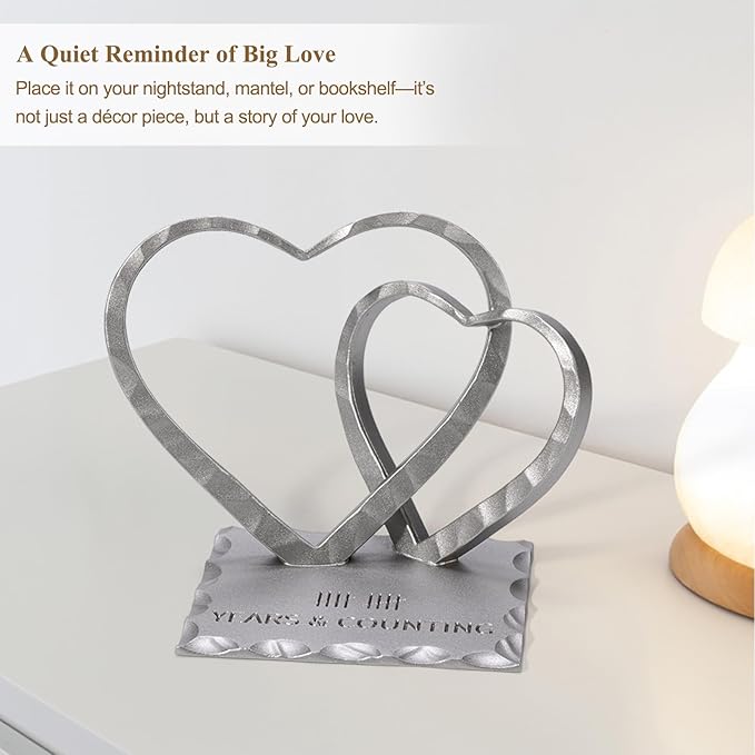 Vastsea 10 Year Anniversary Wedding Gifts for Him Her - 10th Anniversary Tin Gift for Wife Couples Husband, Hearts Sculpture Home Decor & Card & Gift Box