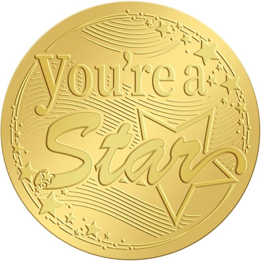 CRASPIRE 2 Inch Gold Embossed Envelope Seals Stickers You're A Star 100pcs Embossed Foil Seals Adhesive Gold Foil Seals Stickers Label for Wedding Invitations Gift Packaging