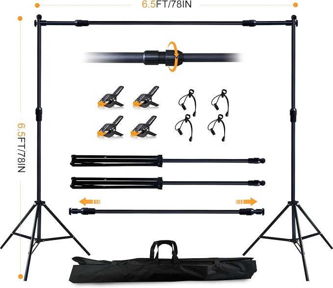 6.5x6.5 ft Photo Backdrop Stand with 6Wx8H ft Abstract Backdrop,Blue | 2-in-1 Portable, 6.5Wx6.5H ft Adjustable Stand, 6Wx8H ft Abstract photography background, 8 Clamps, Storage Bag Included