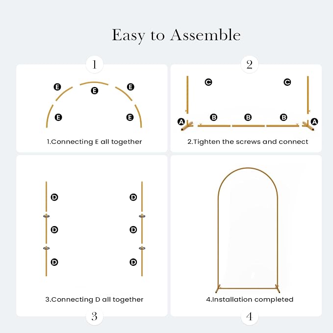 3 Pack Wedding Arch Backdrop Stand, (7.2FT, 6.6FT, 6FT) Gold Balloon Arch Stand, Set of 3 Metal Arched Frame Decoration for Wedding, Birthday, Baby Shower, Party