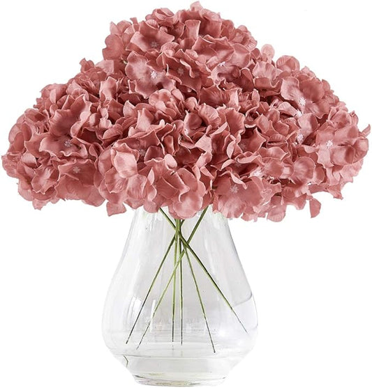 Hydrangea Silk Flower Heads 10 Dusty Rose Artificial Hydrangea Silk Flowers Head for Wedding Centerpieces Bouquets DIY Floral Decor Home Decoration with Long Stems