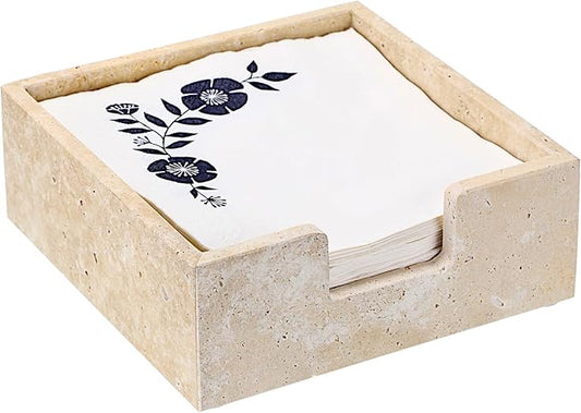 Sumnacon Travertine Luncheon Napkin Holder for Table, 7.5"x 7.5", Square Napkin Holders Cube Dinner Napkin Tray, Flat Modern Napkin Dispenser for Kitchen, Countertop, Dining Table, Party, Bar