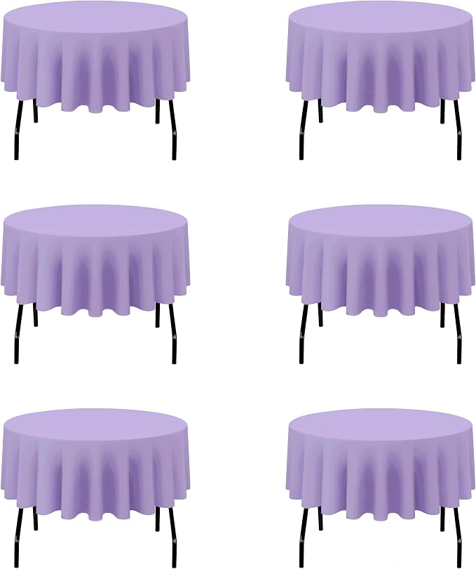 BRILLMAX 6 Pack Lavender Round Tablecloths 70 Inch for 30“-48” Tables - 150 GSM Polyester Fabric, Standard Drop, Water, Stain & Wrinkle Resistant Cloth Cover for Wedding Reception Banquet Dining