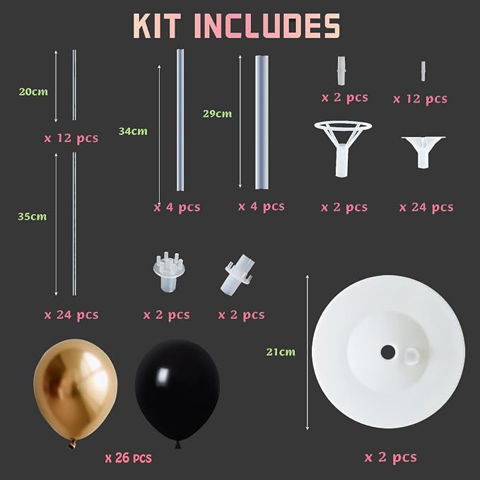 Balloon Column Kit for Floor-Balloon Columns with Stand, Base and Pole,Balloon Tower Backdrop Decoration for Wedding, Baby Shower, Birthday Party, or Bachelorette Parties (Black Gold)