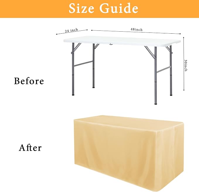 Obstal 2 Pack Table Clothes for 4 Foot Rectangle Tables - Water Resistant Washable Fabric Polyester Rectangle Table Cover for Outdoor/Indoor Uses,48L x 24W x 30H Inches, Champagne