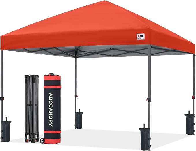 ABCCANOPY 10x10 Pop Up Canopy Tent, Easy Setup Instant Shelter with Wheeled Bag, Heavy Duty Outdoor Canopy for Beach, Market, Backyard, Outdoor Weather Protection (Reddish Orange, 10x10)