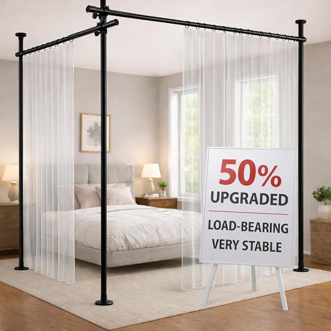 Jilron Room Divider Curtain Rod Tension Rod No Drilling, Adjustable Height, Quick Setup for Rental, Dorm, Bedroom, Office(Black - W72-200 × H43-120 in)