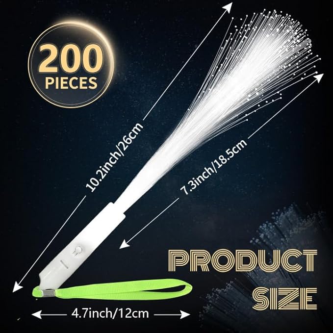SHQDD 200 PCS White LED Fiber Optic Wands, Glow Sticks for Wedding, Bar DJ, Halloween & New Year