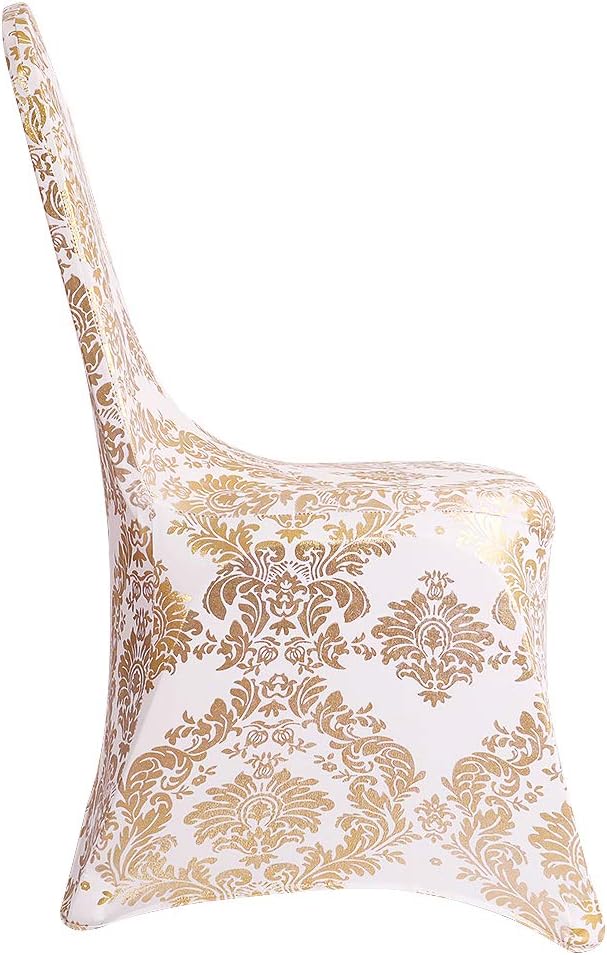 Pack of 1 Dining Chair Covers Bronzing Gold Flower Print Removable Washable Spandex Stretch Decorative Chair Slipcovers Set for Party Wedding Home Decorations - Gold+White