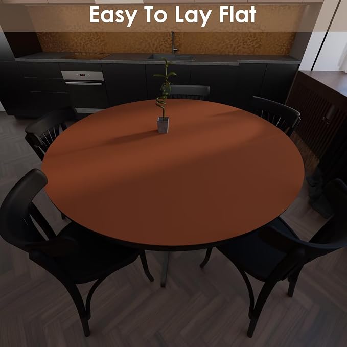 Round Table Cover - Can Be Used On Both Sides Waterproof and Easy to Clean Good Flatness Used for Dining Table(Brown+Gray Dia.54Inch)