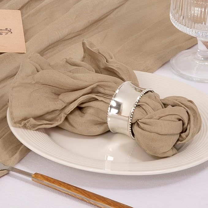 MLMC 10 Pack Nude Cheesecloth Napkins Bulk Washable Cloth Napkins Set of 10 21"x21" Rustic Boho Brown Gauze Dinner Table Napkins for Wedding Bridal Shower Family Gathering Decor