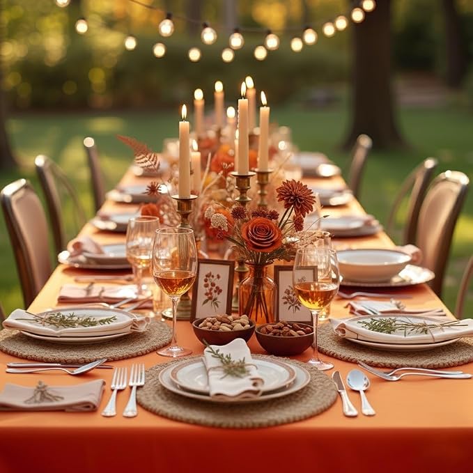 HolidayIdeas 4-Pack 6ft Rust Fitted Tablecloth for Fall Festival | 4-Sided coverage wrinkle resistant tablecloths for thanksgiving halloween craft fair decor