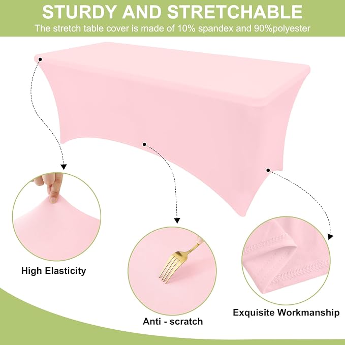 Moosfor Spandex Elastic Fitted 6FT Rectangle Tablecloth 6 Pack, Stretch Washable Reusable Table Cover for Outdoor Picnic, Dining, Wedding, Banquet & Party Events (Pink, 72Lx30Wx30H Inch)