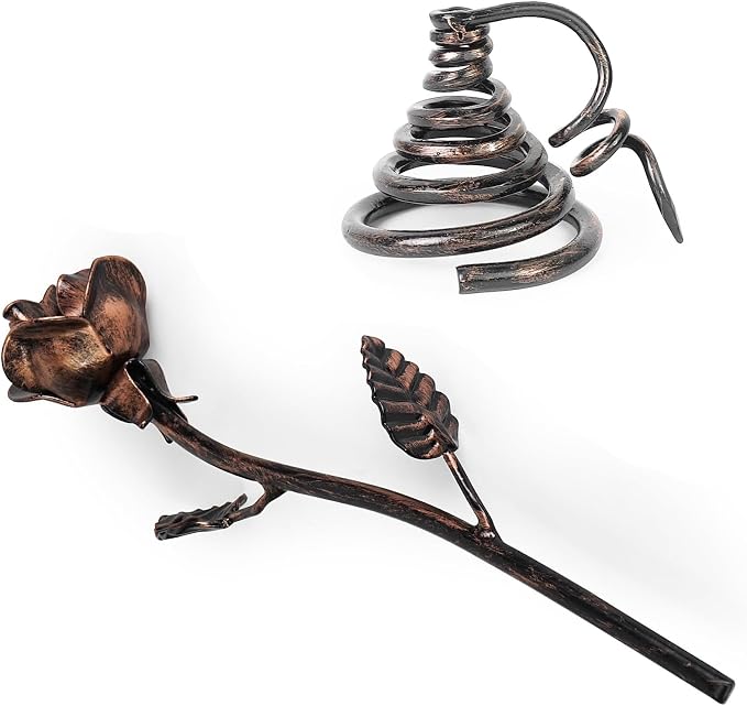 DreamsEden 7th Anniversary Set for Wife, Resin Couple Sculpture & Iron Rose with Stand, Copper Wedding Gift for Her, Romantic Home Decor Statue