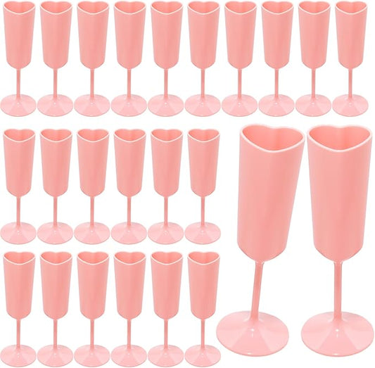 Valentines Day Heart Shaped Wine Glass 6 OZ Elegant Plastic Reusable Wedding Champagne Flutes Galentines Party Acrylic Wine Colored Cups Mimosa Cocktail Toasting Goblets for Birthday Bridal Fancy